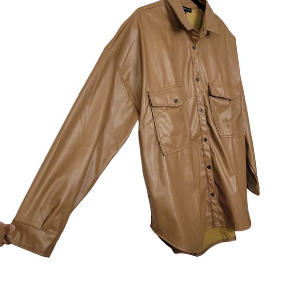 HYFVE Oversized Vegan Leather Button Up Long Sleeve Brown Jacket Women Sz L - Picture 6 of 10